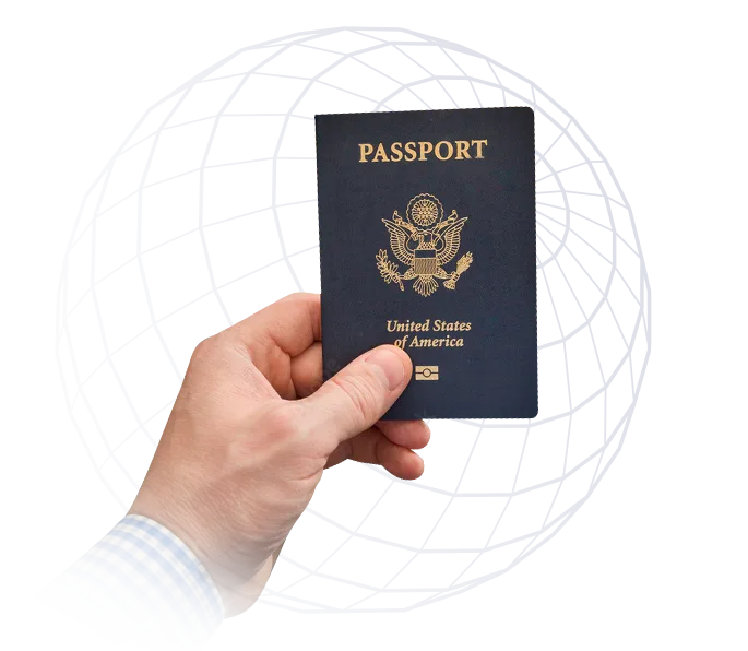 A U.S. passport held in a hand
